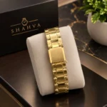 Shahva Signature Gold Chronograph Diamond Bezel Mens Luxury Watch Bracelet and Folding Clasp