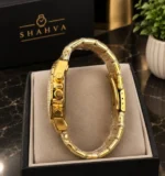 Shahva Signature Gold Chronograph Diamond Bezel Mens Luxury Watch Side Profile in Luxury Box